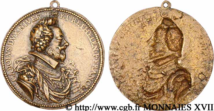 ARDENNES - PRINCIPAUTÉ SOUVERAINE D ARCHES-CHARLEVILLE - CHARLES Ier DE GONZAGUE Médaille fonte uniface TTB