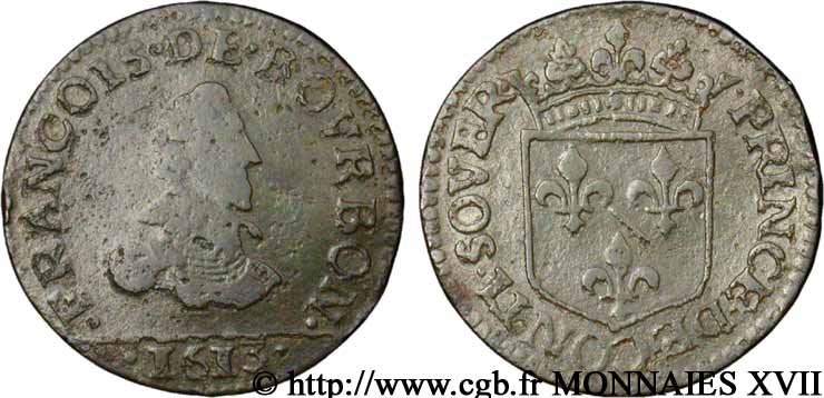 PRINCIPALITY OF CHATEAU-REGNAULT - FRANCIS OF BOURBON-CONTI Liard, première effigie, petit buste avec col de dentelle VF/XF