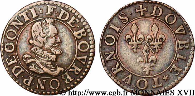 PRINCIPALITY OF CHATEAU-REGNAULT - FRANCIS OF BOURBON-CONTI Double tournois, type 7 XF