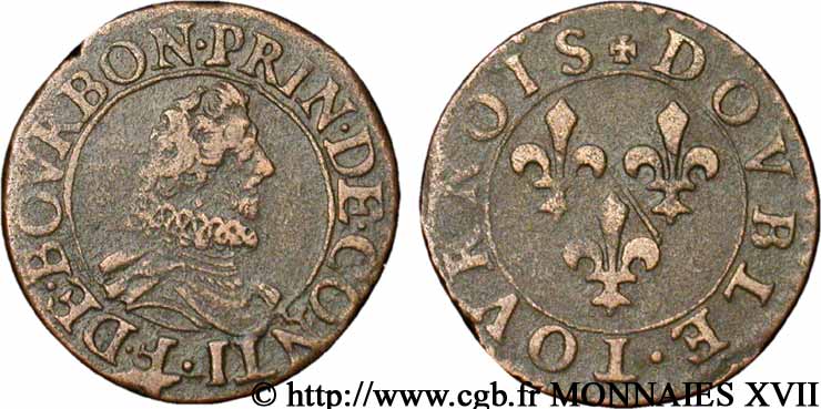 PRINCIPALITY OF CHATEAU-REGNAULT - FRANCIS OF BOURBON-CONTI Double tournois, type 10 VF