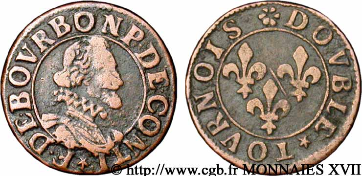 PRINCIPAUTÉ DE CHÂTEAU-REGNAULT - FRANÇOIS DE BOURBON-CONTI Double tournois, type 14, buste A TB+