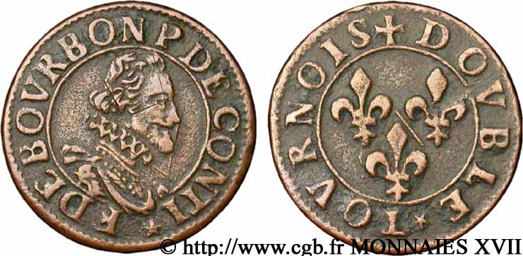 PRINCIPALITY OF CHATEAU-REGNAULT - FRANCIS OF BOURBON-CONTI Double tournois, type 14, buste A XF