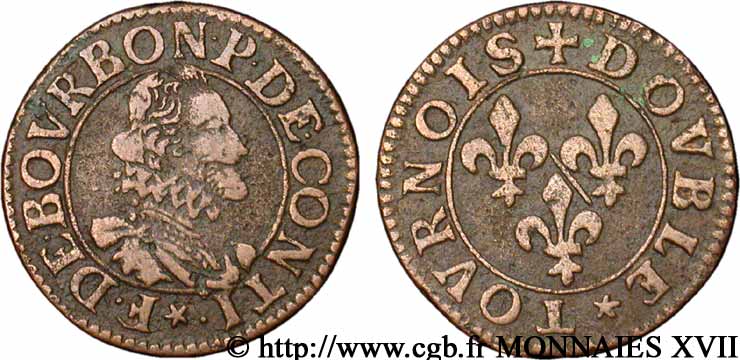 PRINCIPALITY OF CHATEAU-REGNAULT - FRANCIS OF BOURBON-CONTI Double tournois, type 14, buste B VF
