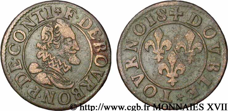 PRINCIPALITY OF CHATEAU-REGNAULT - FRANCIS OF BOURBON-CONTI Double tournois, type 15, buste B XF