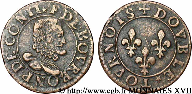 PRINCIPALITY OF CHATEAU-REGNAULT - FRANCIS OF BOURBON-CONTI Double tournois, type 16 XF