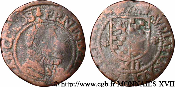 LIÈGE - ÉVÊCHÉ DE LIÈGE - ERNEST DE BAVIÈRE Brûlé de 12 sols ou demi-aidant 1584 Liège RC+