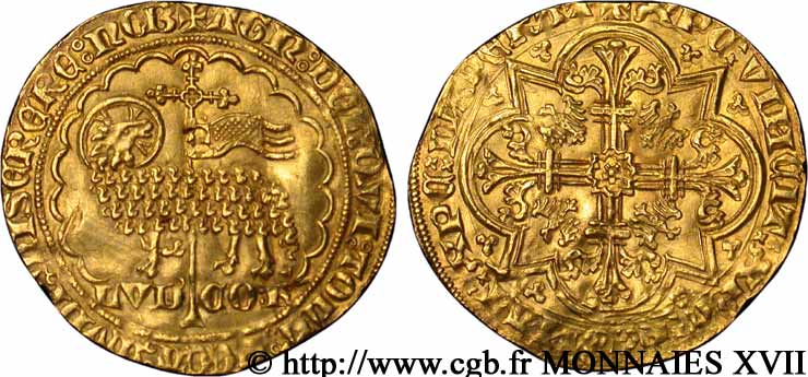 COUNTY OF FLANDRE - LOUIS OF MALE Mouton d or c. 1356-1370 Gand MBC+/MBC