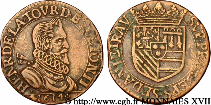 ARDENNES - PRINCIPAUTÉ DE SEDAN - HENRI DE LA TOUR D AUVERGNE Liard, type 4 (col fraisé, cercle lisse au droit et au revers) TTB+