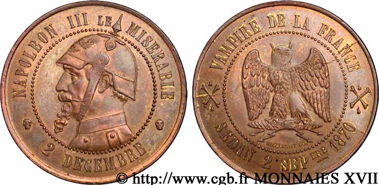Monnaie satirique, module de 10 centimes 1870  Coll.33  SPL 