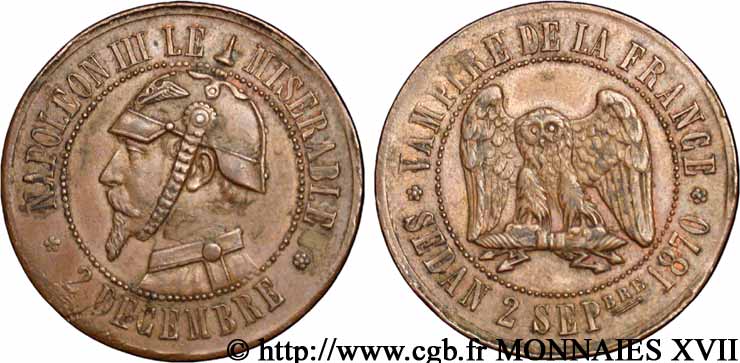 Monnaie satirique, module de 10 centimes 1870  Coll.34  TTB 