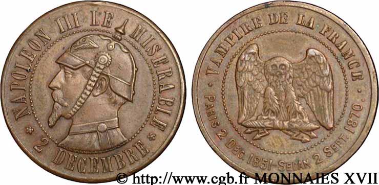 Monnaie satirique, module de 10 centimes 1870  Coll.35  SUP 