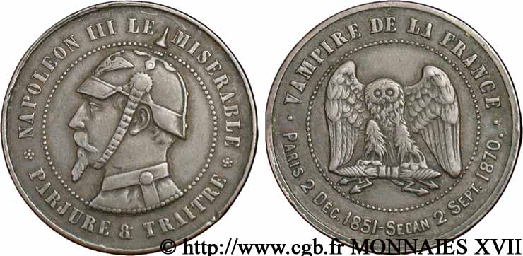 Monnaie satirique, module de 10 centimes 1870  Coll.37  fVZ 