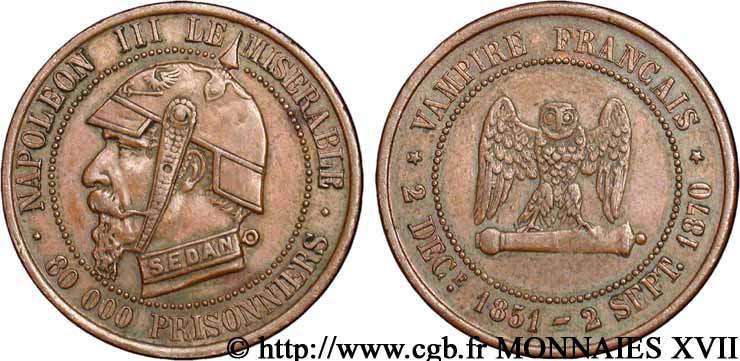 Monnaie satirique, module de 5 centimes 1870  Coll.42  VZ 