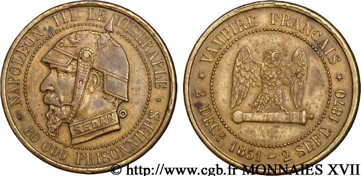 Monnaie satirique, module de 5 centimes 1870  Coll.42  SPL 