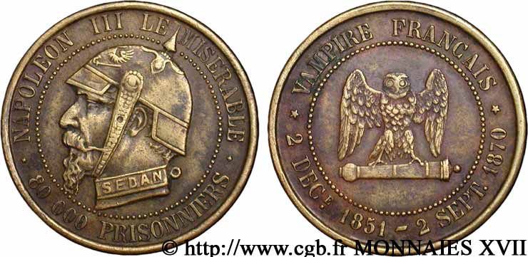 Monnaie satirique, module de 5 centimes 1870  Coll.42  MBC+ 