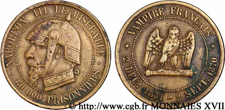 Monnaie satirique, module de 5 centimes 1870  Coll.42  BB 