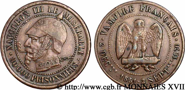 Monnaie satirique, module de 5 centimes 1870  Coll.43  VZ 