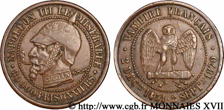 Monnaie satirique, module de 5 centimes 1870  Coll.43  TTB+ 