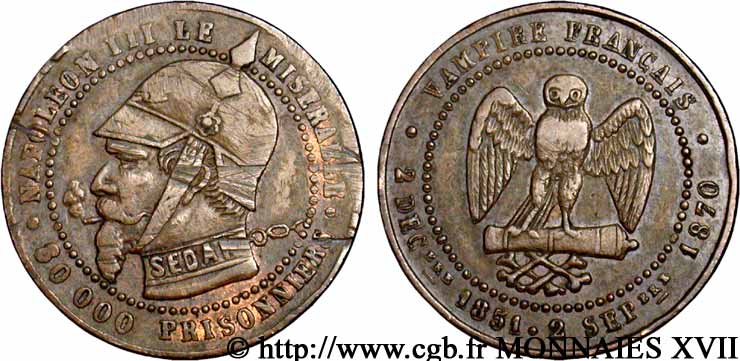 Monnaie satirique, module de 5 centimes 1870  Coll.44  MBC 