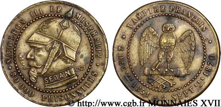 Monnaie satirique, module de 5 centimes 1870  Coll.44  BB 