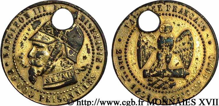 Monnaie satirique, module de 5 centimes 1870  Coll.44  TB 