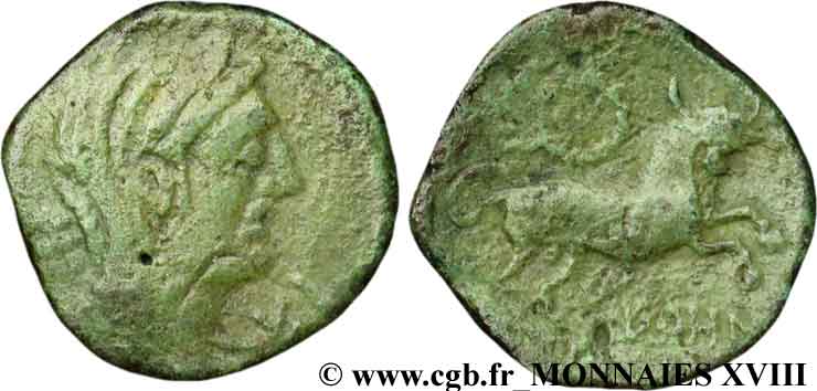 NERONKEN - NÉDÈNES (oppidum de Montlaurès) Unité ou bronze au taureau, (MB, Æ 26) TB
