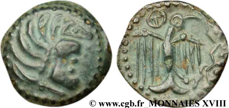 GALLIEN - CARNUTES (Region die Beauce) Bronze à l’aigle et à la rouelle, tête à droite fVZ