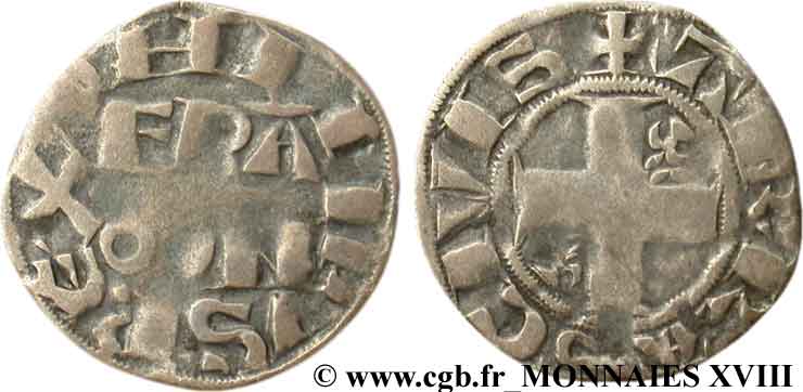 PHILIPPE II DIT  PHILIPPE AUGUSTE  Denier parisis, 2e type c. 1191-1199 Arras TB+