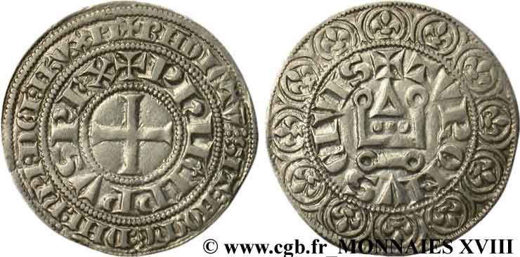 PHILIPPE IV LE BEL Gros tournois à l O long c. 1290-1295  TTB