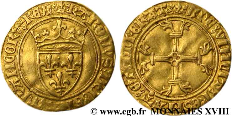 CHARLES VII LE VICTORIEUX Demi-écu d or à la couronne ou demi-écu neuf 18/05/1450 Rouen TTB