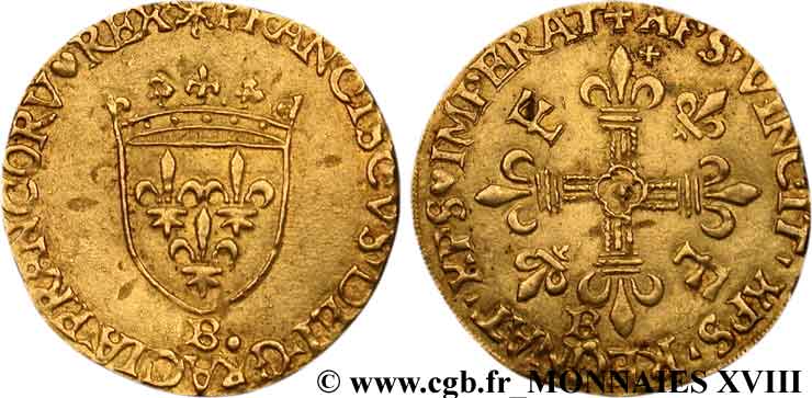 FRANCOIS I Écu d or au soleil à la petite croix 25/09/1540 Rouen q.SPL