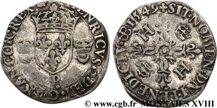 HENRI II Douzain aux croissants 1549 Dijon TB+