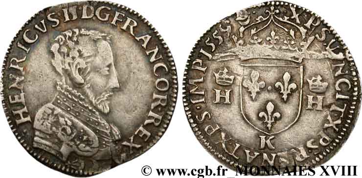HENRY II OR FRANCIS II Teston à la tête nue, 3e type 1559 Bordeaux XF