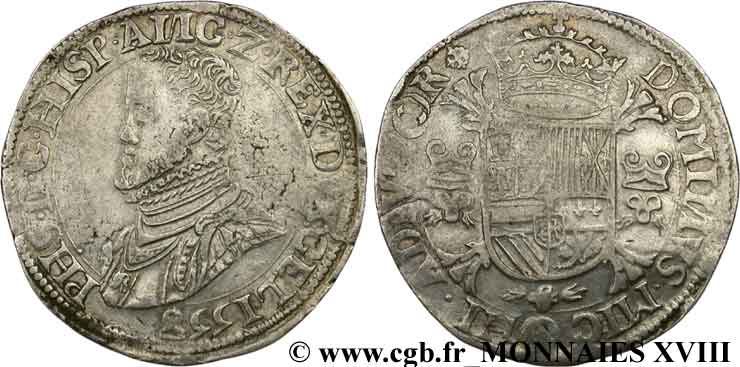 PAYS-BAS ESPAGNOLS - DUCHÉ DE GUELDRE - PHILIPPE II Écu philippe ou daldre philippus 1558 Nimègue XF