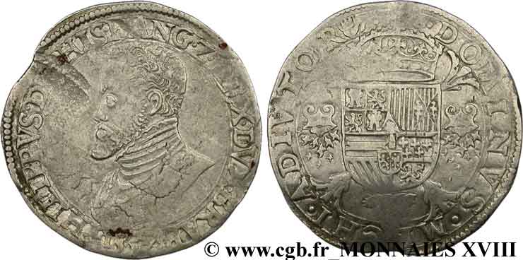SPANISH LOW COUNTRIES - DUCHY OF BRABANT - PHILIPPE II Écu philippe ou daldre philippus 1557 Anvers XF