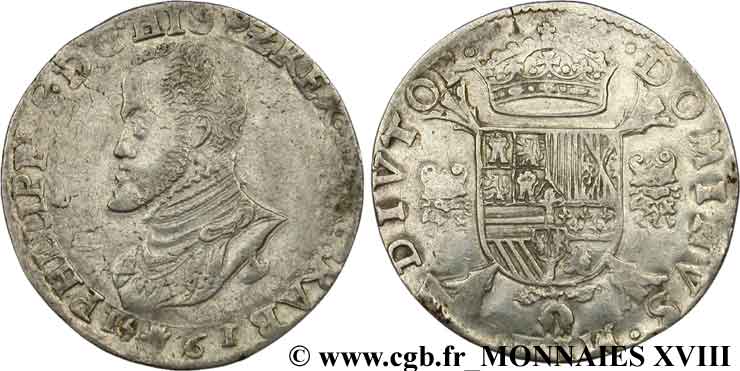 SPANISH LOW COUNTRIES - DUCHY OF BRABANT - PHILIPPE II Écu philippe ou daldre philippus 1561 Anvers SS