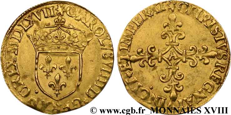 CHARLES IX Écu d or au soleil, 1er type 1567 (MDLXVII) Paris TTB+