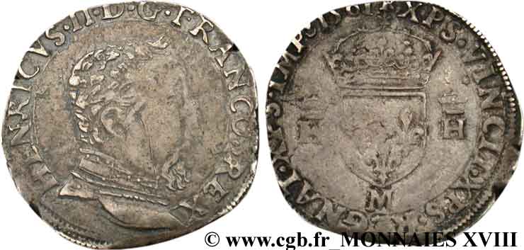 CHARLES IX. COINAGE AT THE NAME OF HENRY II Teston à la tête nue, 5e type 1561 Toulouse MBC