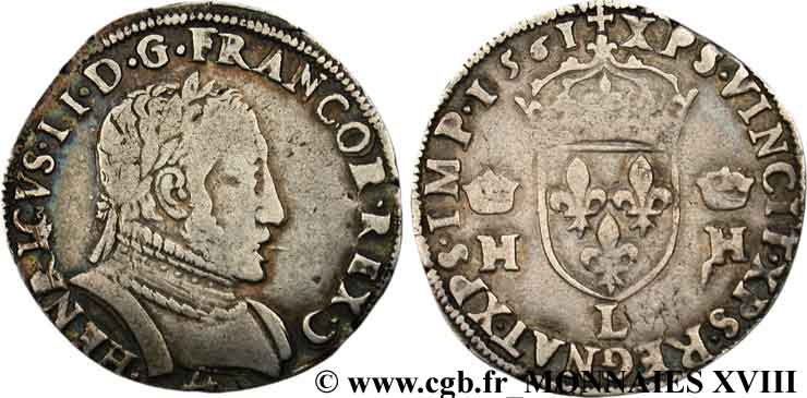 CHARLES IX. MONNAYAGE AU NOM DE HENRI II Teston au buste lauré, 2e type 1561 Bayonne TTB