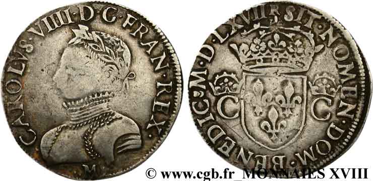 CHARLES IX Teston, 2e type 1567 (MDLXVII) Toulouse BB