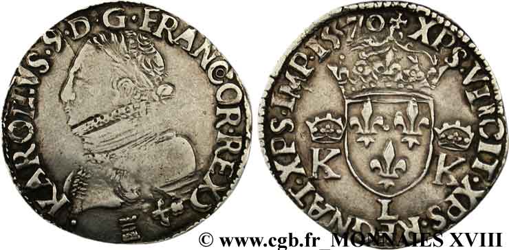 CHARLES IX Teston, 4e type 1570 Bayonne SS/fVZ