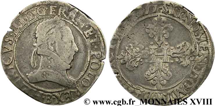 HENRI III Franc au col plat 1577 Rouen TB+