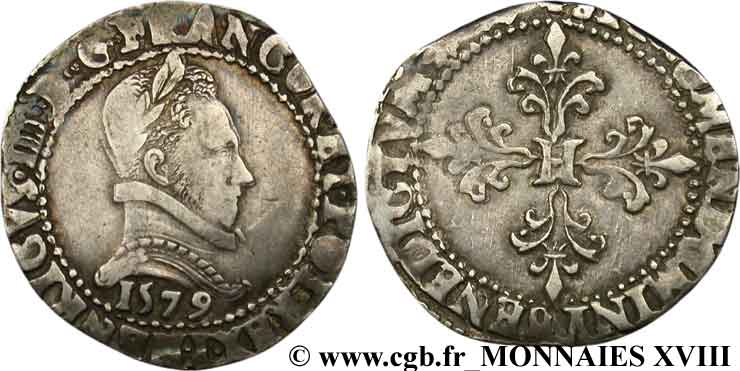 HENRY III Franc au col plat 1579 Bayonne XF