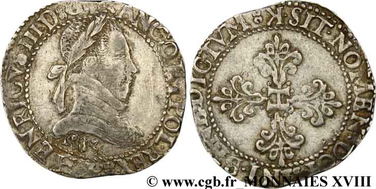 HENRY III Franc au col plat 1583 Bordeaux XF