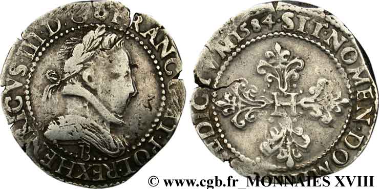 HENRI III Franc au col plat 1584 Rouen TB+