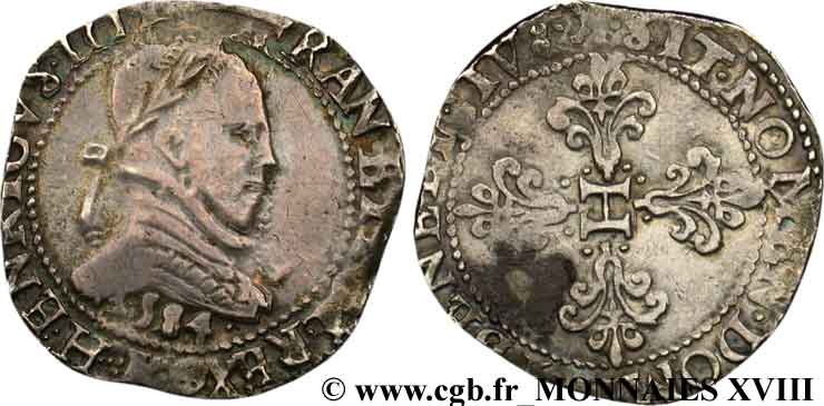 HENRY III Franc au col plat 1584 Bordeaux XF