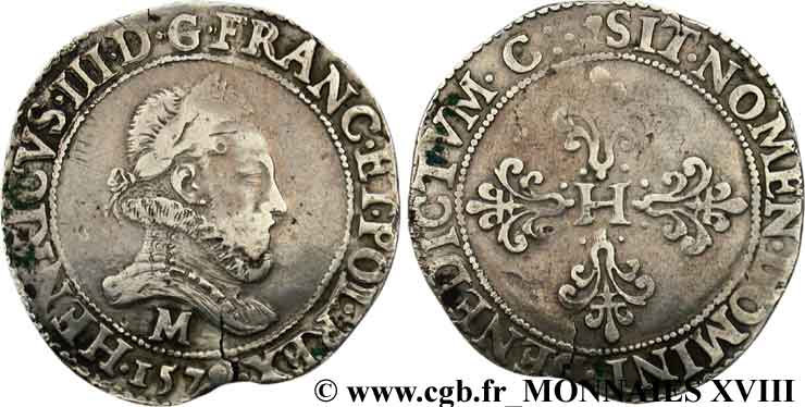 HENRI III Franc au col fraisé 1579 Toulouse TTB