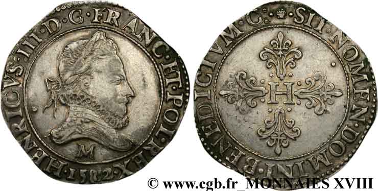 HENRY III Franc au col fraisé 1582 Toulouse EBC
