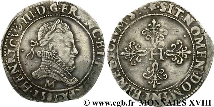 HENRI III Franc au col fraisé 1585 Toulouse TTB+