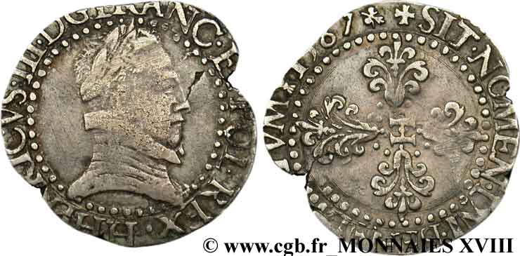 HENRI III Demi-franc au col plat 1587 La Rochelle TB+/TTB